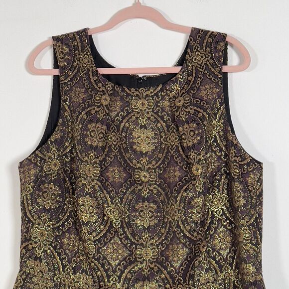 Nordstrom Jaime Arlo Sleeveless Mini Dress Womens Sz 22 Gold Purple Jacquared - Picture 3 of 12